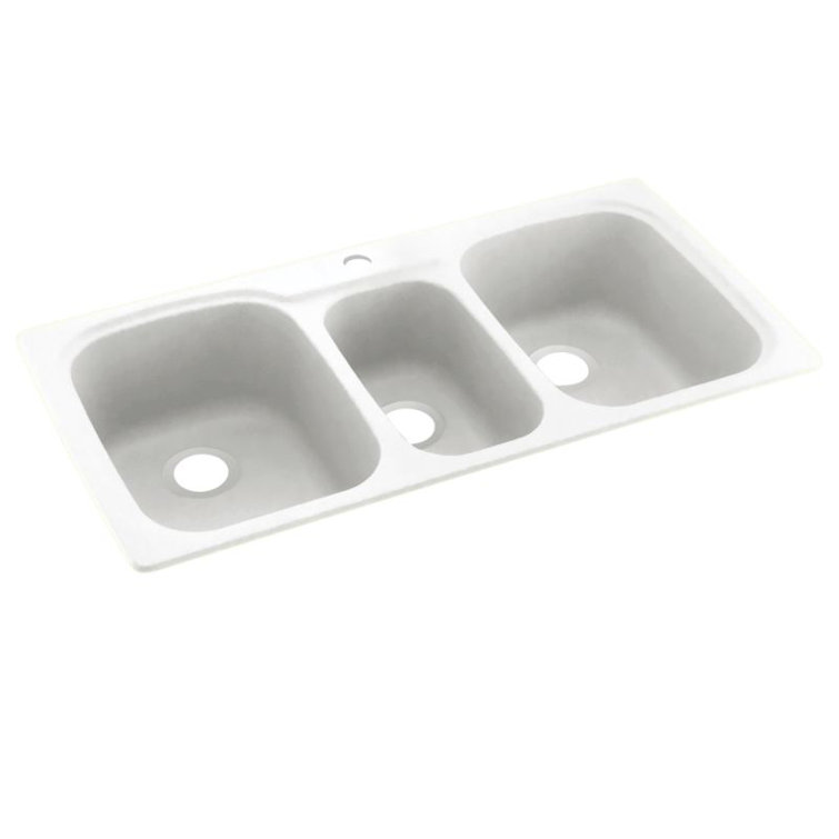 White Matte Solid Surface Triple Bowl Undermount Kitchen Sink