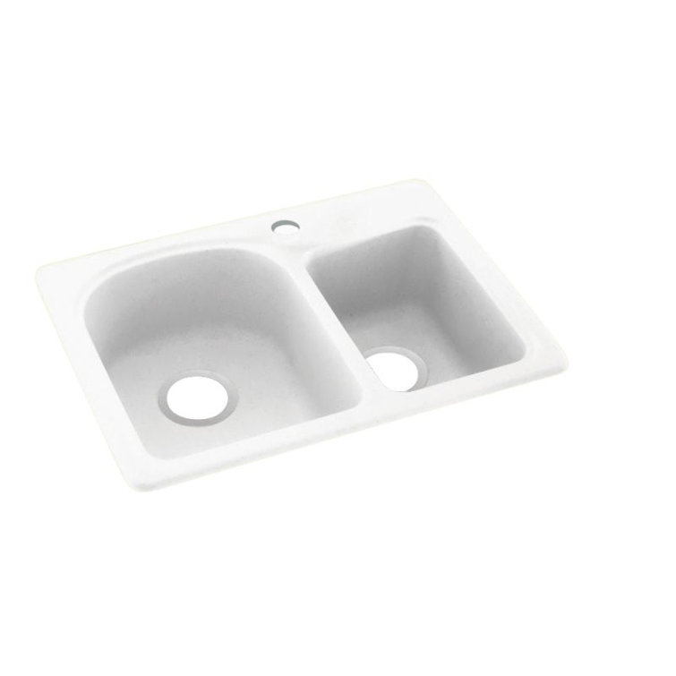 25'' Tahiti White Solid Surface Double Bowl Drop-In Kitchen Sink