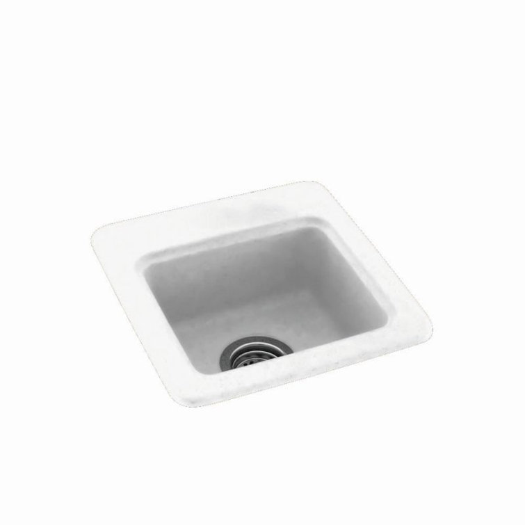 White Solid Surface Drop-In Single Bowl Kitchen Sink, 15''