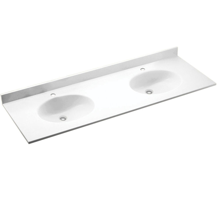 White Swanstone Double Sink Bathroom Vanity Top