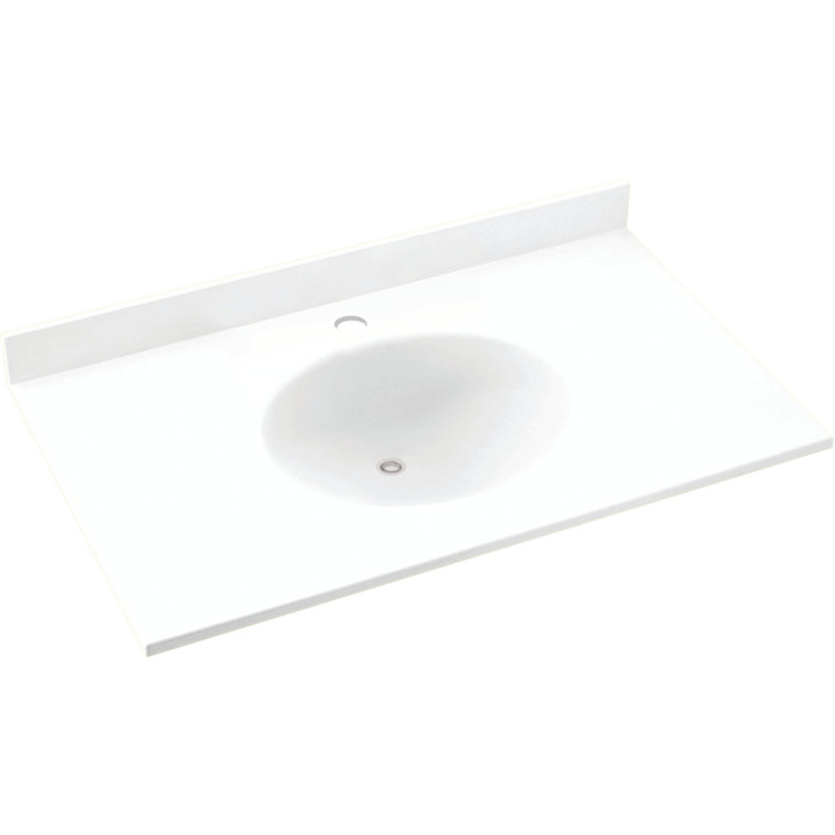 White Solid Surface 49'' Single Bathroom Vanity Top with Round Sink