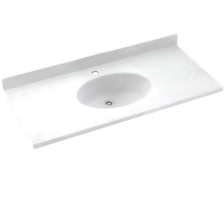 White Solid Surface Single Sink Bathroom Vanity Top with Backsplash