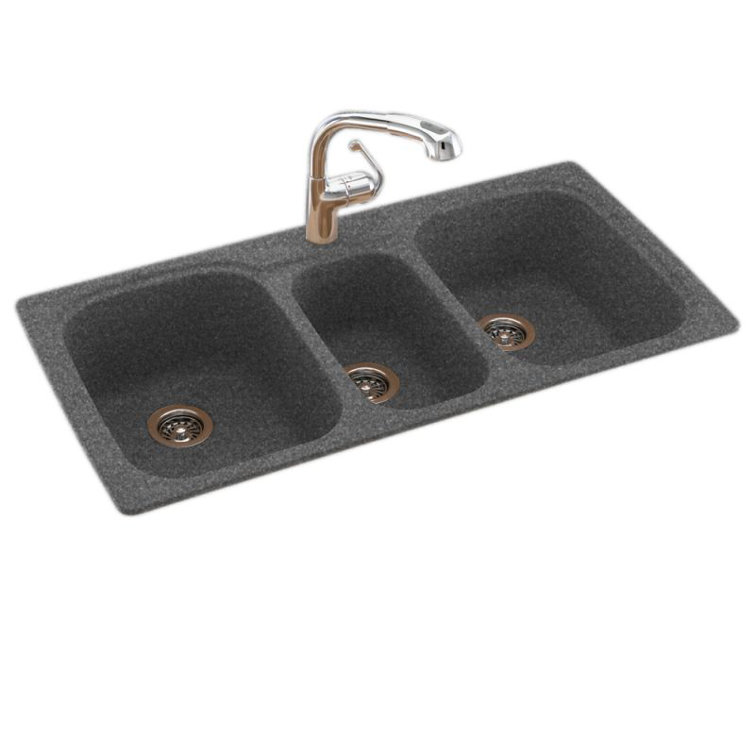 White Matte Solid Surface Triple Bowl Undermount Kitchen Sink