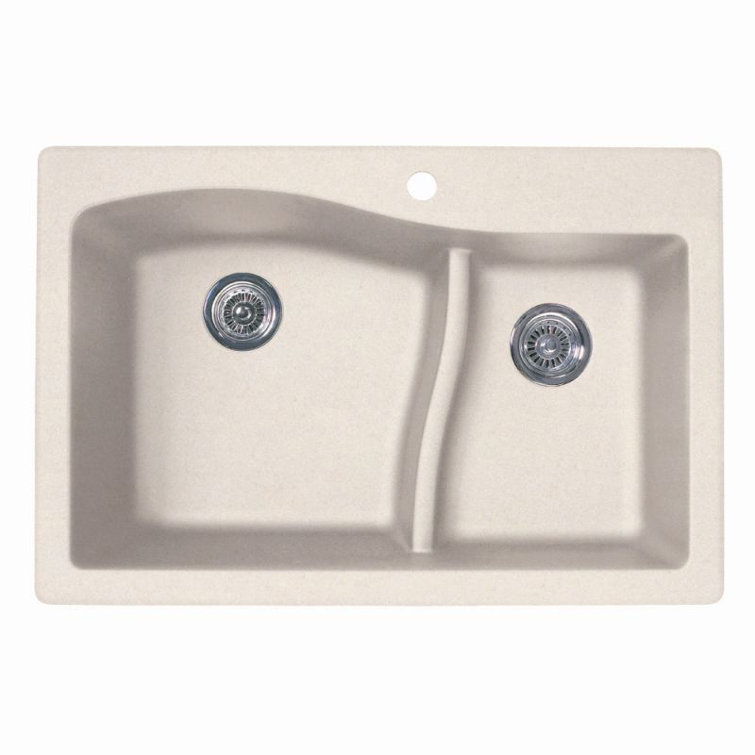 33'' Beige Granite Double Bowl Drop-In Kitchen Sink