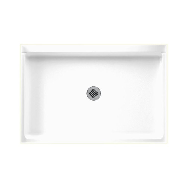 White Rectangular Single Threshold Shower Base with Center Drain
