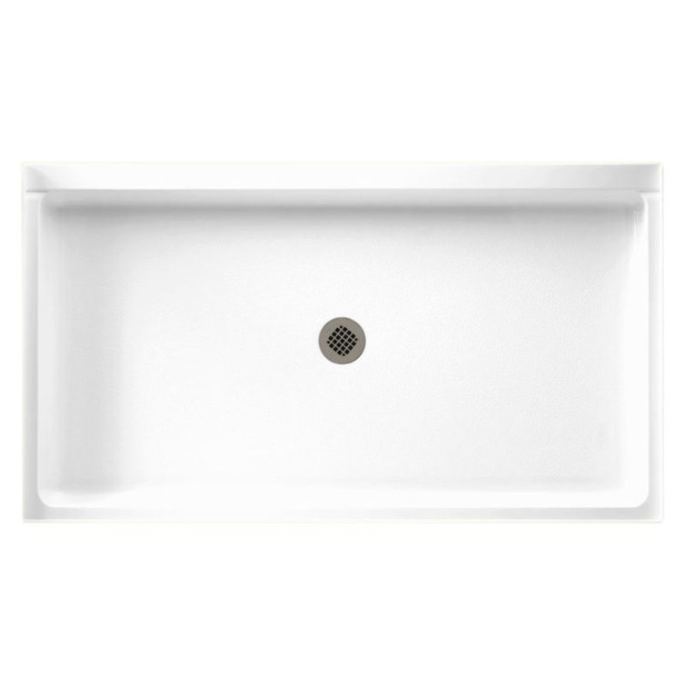 White Rectangular Solid Surface Shower Base with Center Drain