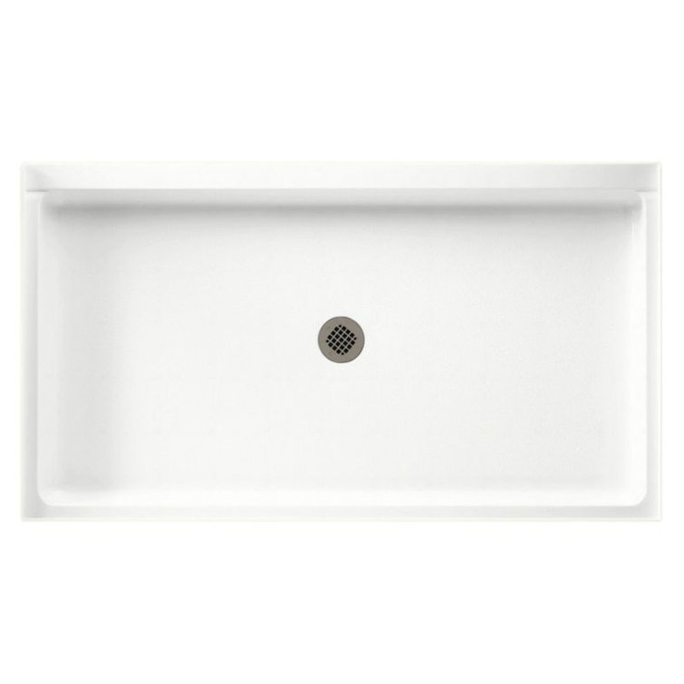Tahiti White Solid Surface Rectangular Shower Base with Center Drain