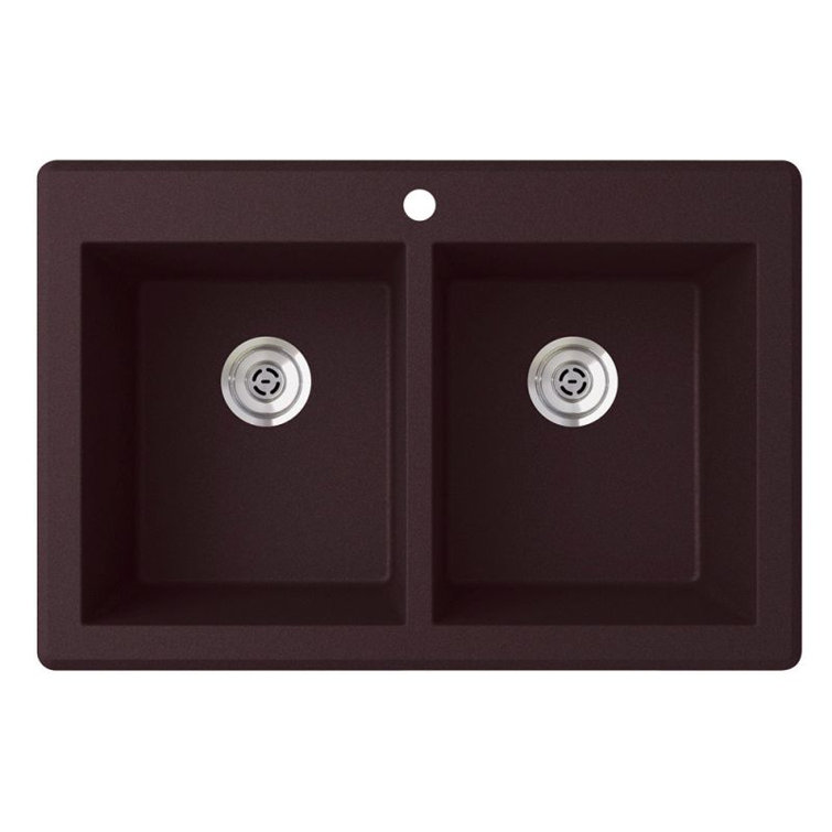 Espresso 33'' Granite Composite Double Bowl Kitchen Sink