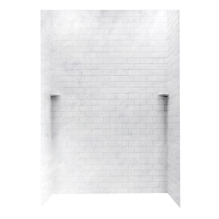 Ice Solid Surface Alcove Shower Wall Kit with Subway Tile Pattern