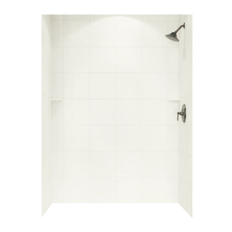 Bisque Solid Surface Alcove Bath Wall Surround with Square Pattern