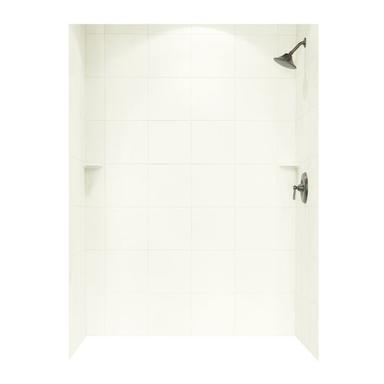 White Solid Surface 96" H Glue Up Alcove Shower Wall Kit