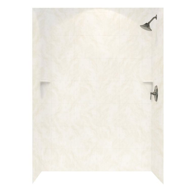 Cloud White Solid Surface Glue Up Shower Wall Kit with Shelves