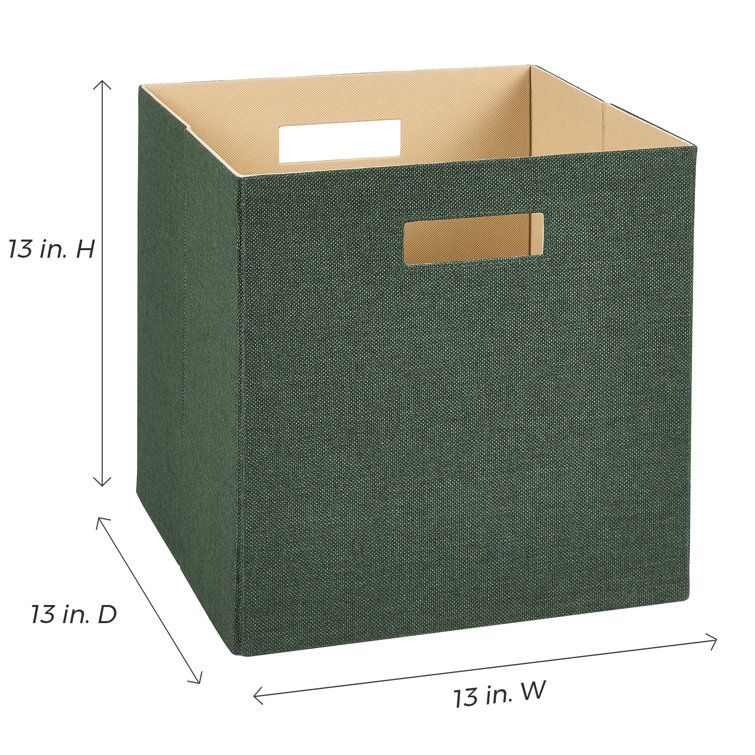 Green Fabric Cube Storage Bin with Handles