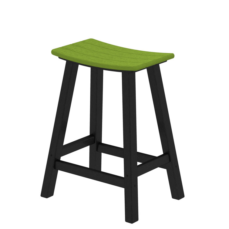 Black and Lime 24" Saddle Counter Stool with Stainless Steel Hardware