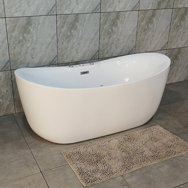 71'' White Acrylic Freestanding Double Slipper Bathtub with Jets