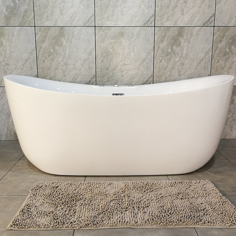 71'' White Acrylic Freestanding Double Slipper Bathtub with Jets