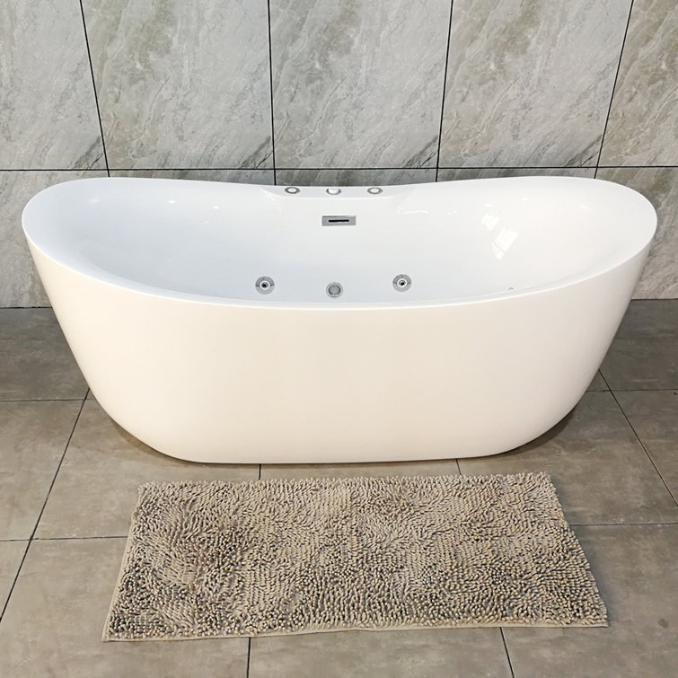 71'' White Acrylic Freestanding Double Slipper Bathtub with Jets