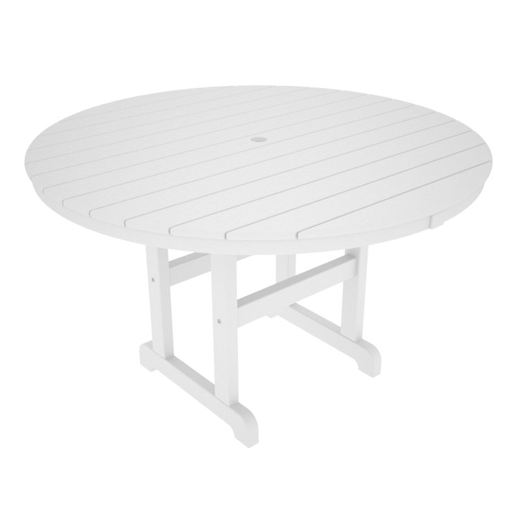 White 48" Round HDPE Outdoor Dining Table with Umbrella Hole
