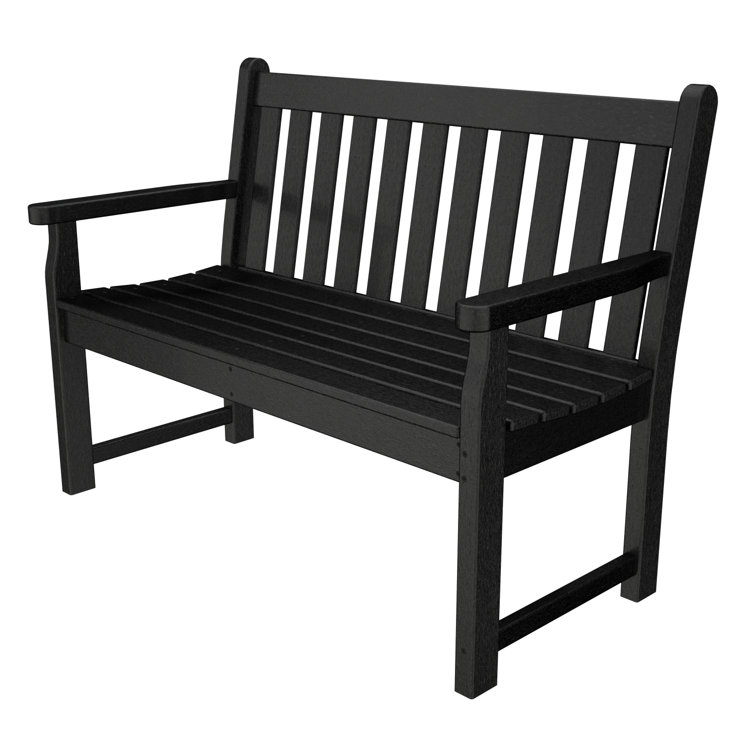 Black Recycled Plastic Traditional Garden Bench with Armrests