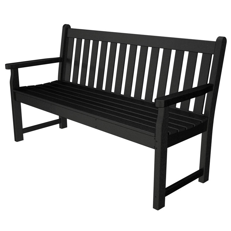 Black Recycled Plastic Traditional Garden Bench with Armrests
