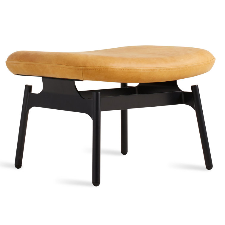 Camel Genuine Leather Ottoman with Black Steel Legs