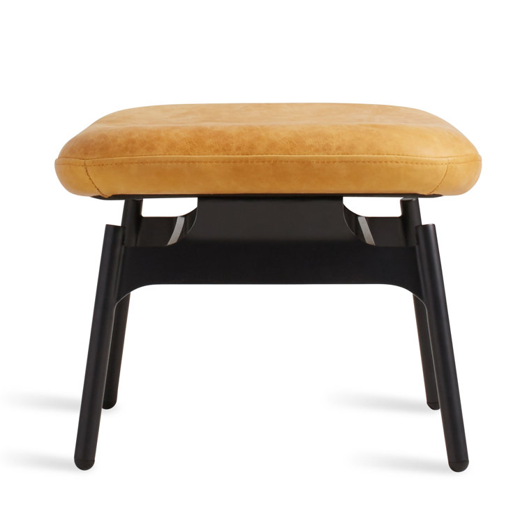 Camel Genuine Leather Ottoman with Black Steel Legs