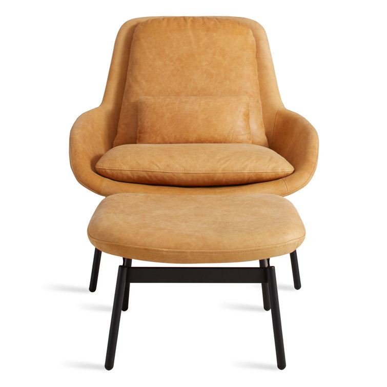 Camel Genuine Leather Ottoman with Black Steel Legs