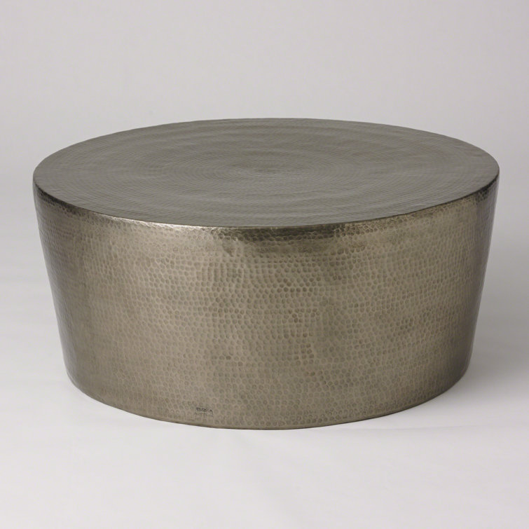 Izmir 15'' Nickel Finish Round Hammered Metal Cocktail Table
