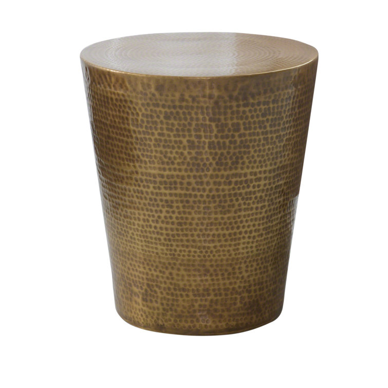 Izmir Round Hammered Antique Brass Metal Side Table