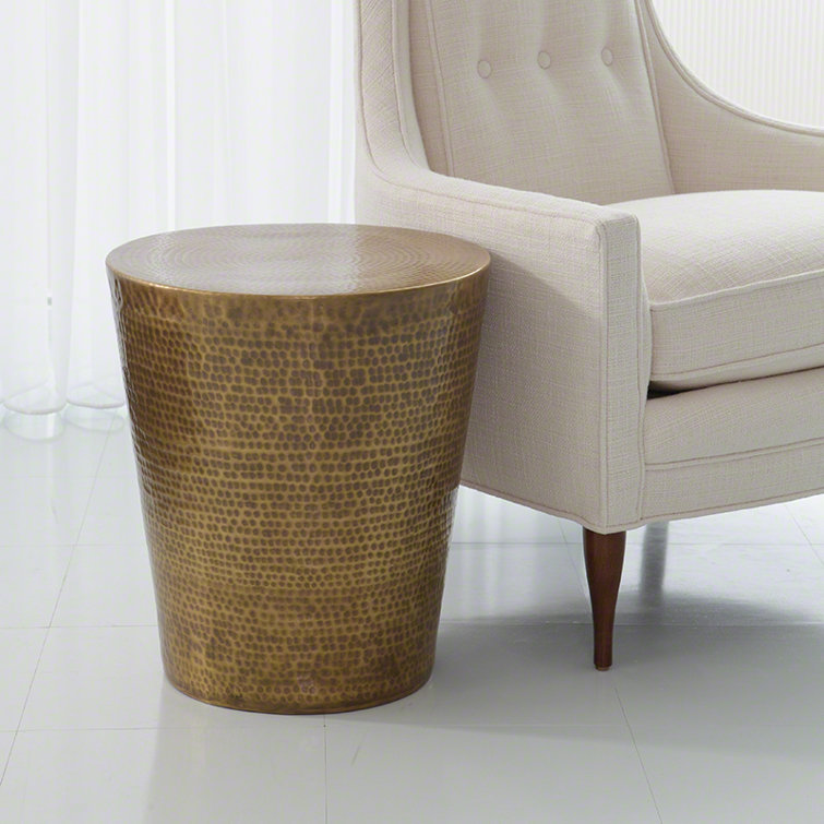 Izmir Round Hammered Antique Brass Metal Side Table