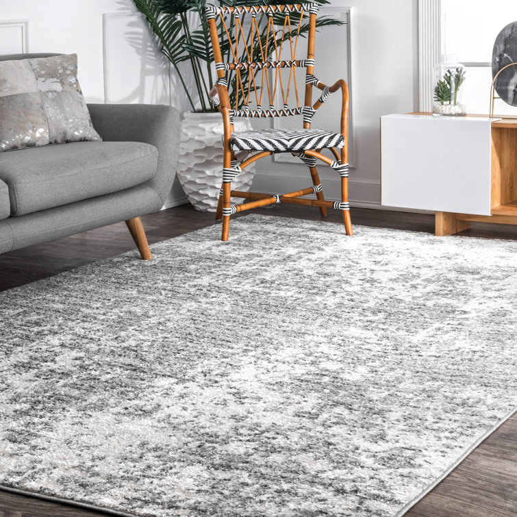 Elysian Clouds Abstract Gray Synthetic 5' x 8' Area Rug