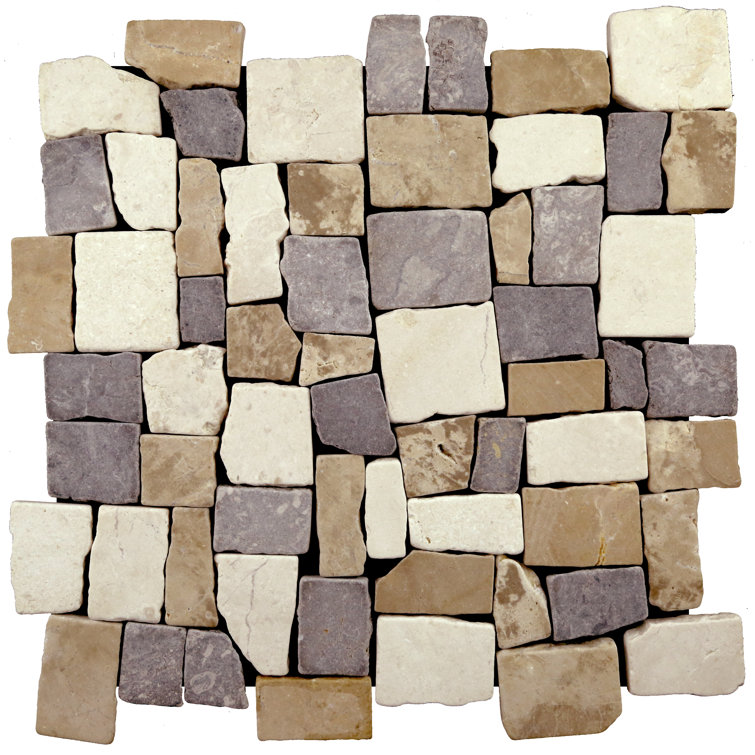 11" x 11" Tan, White, Gray Marble Mosaic Tile