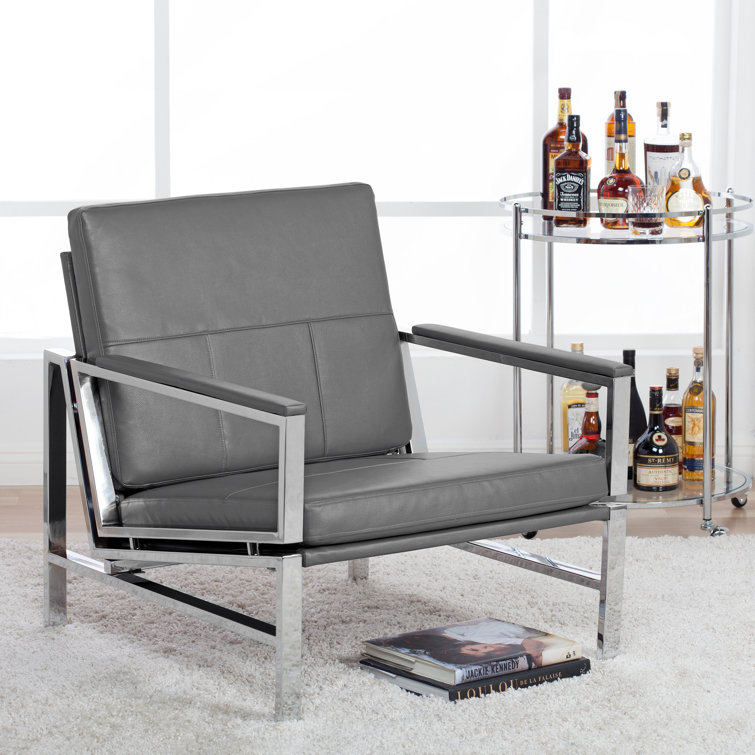 Sustainably Sourced Chrome Smoke Gray Leather Accent Chair