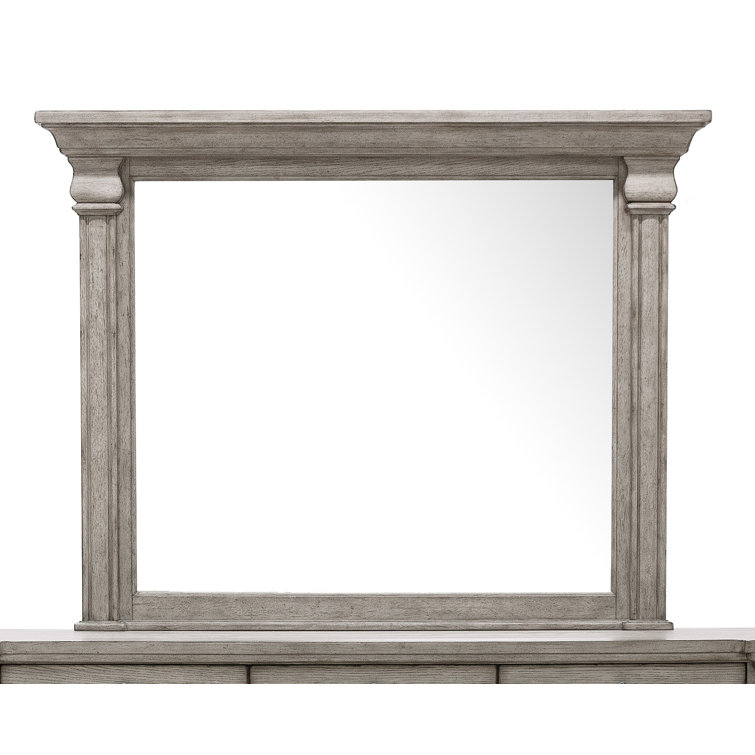 Gray Oak 10-Drawer Dresser with Mirror and Antique Silver Pulls