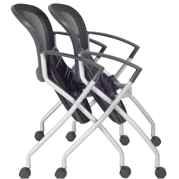 Cadence Black Mesh Nesting Conference Chairs with Fixed Arms