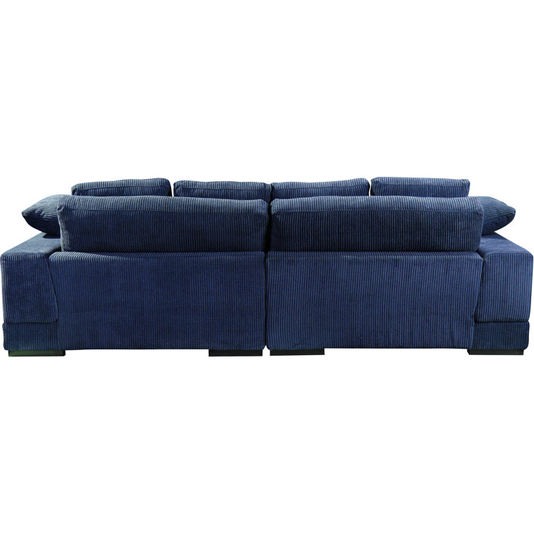 Blue Corduroy Modular L-Shaped Sectional Sofa with Square Arms