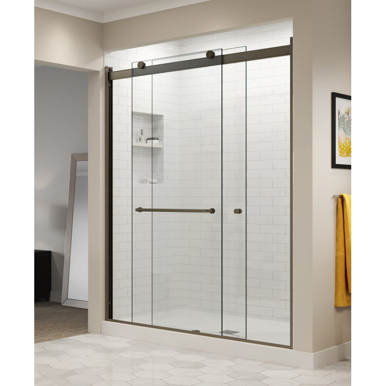 Rotolo 56" Oil Rubbed Bronze Semi-Frameless Sliding Shower Door with Clear Tempered Glass
