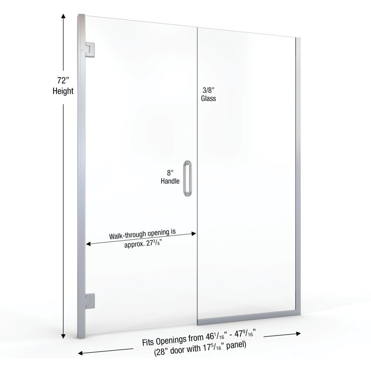 Coppia 48'' Wide Frameless Clear Glass Hinged Shower Door