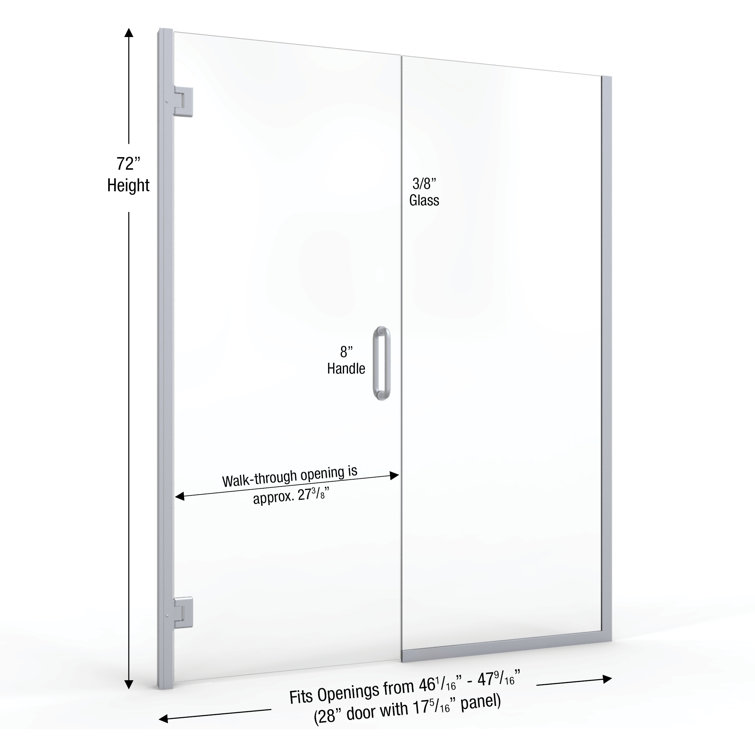 Coppia 48" Wide Clear Glass Frameless Hinged Shower Door