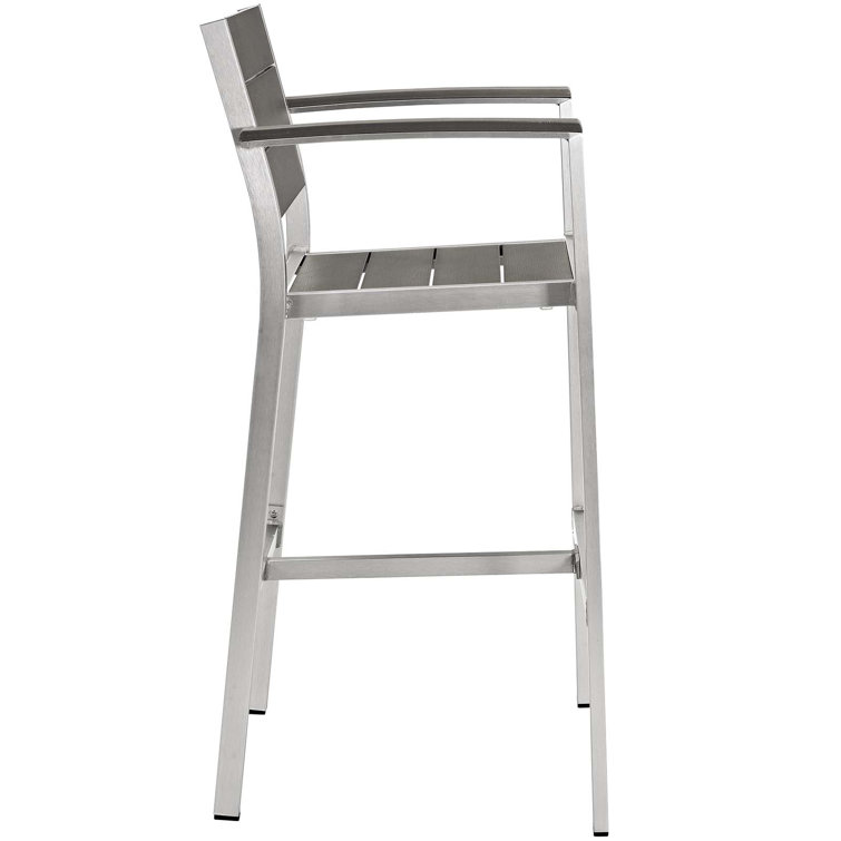 Shore Silver Gray Aluminum Outdoor Bar Stools with Wood Accents