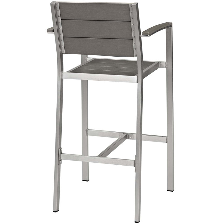 Shore Silver Gray Aluminum Outdoor Bar Stools with Wood Accents