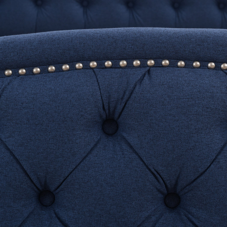 Navy Blue Velvet Tufted Queen Bed with Nailhead Trim