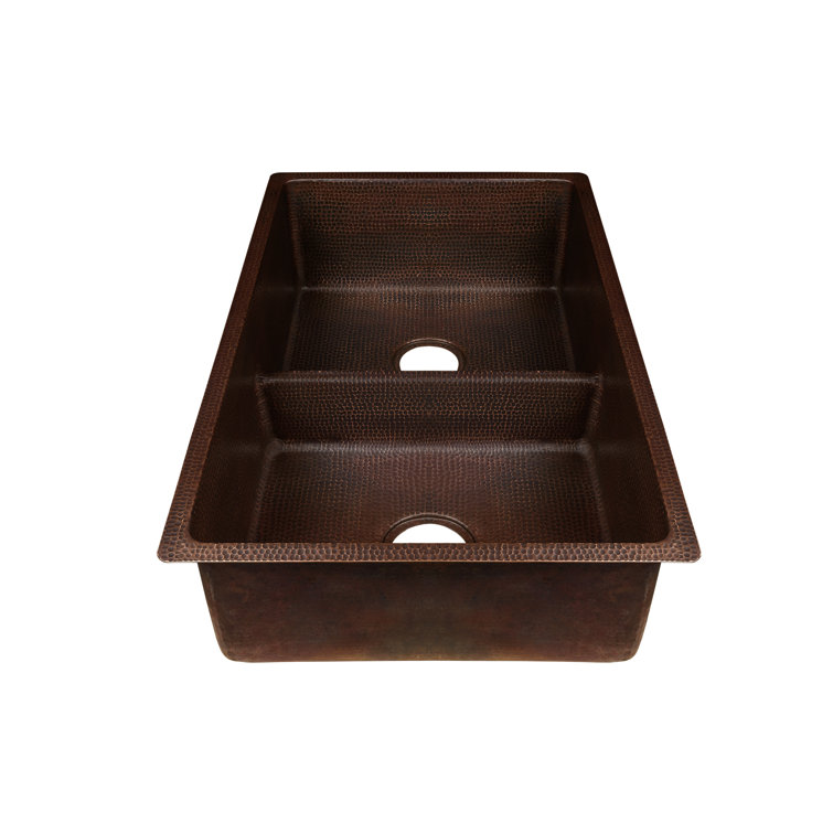 33" Hammered Copper Double Basin Drop-In Kitchen Sink
