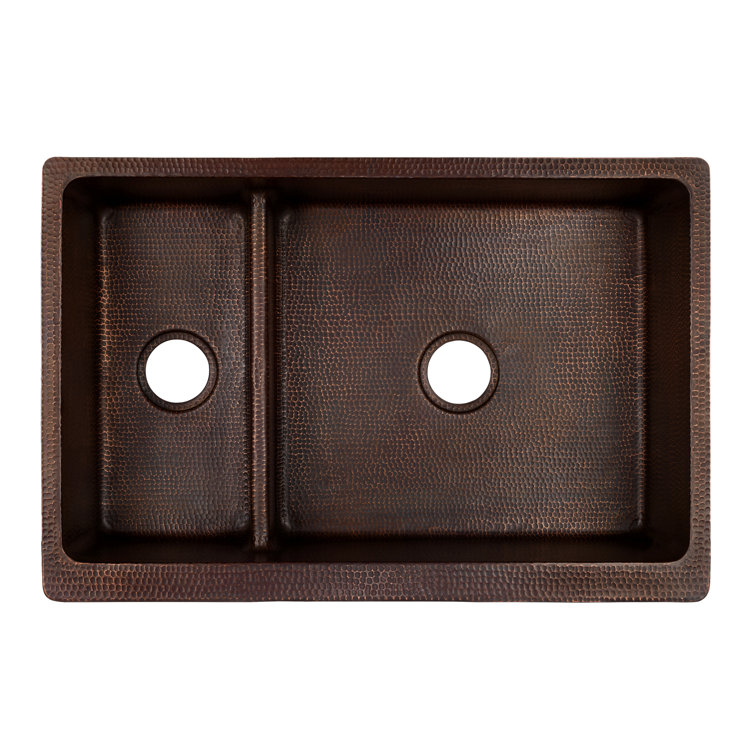 33" Hammered Copper Farmhouse Double Basin Drop-in Kitchen Sink