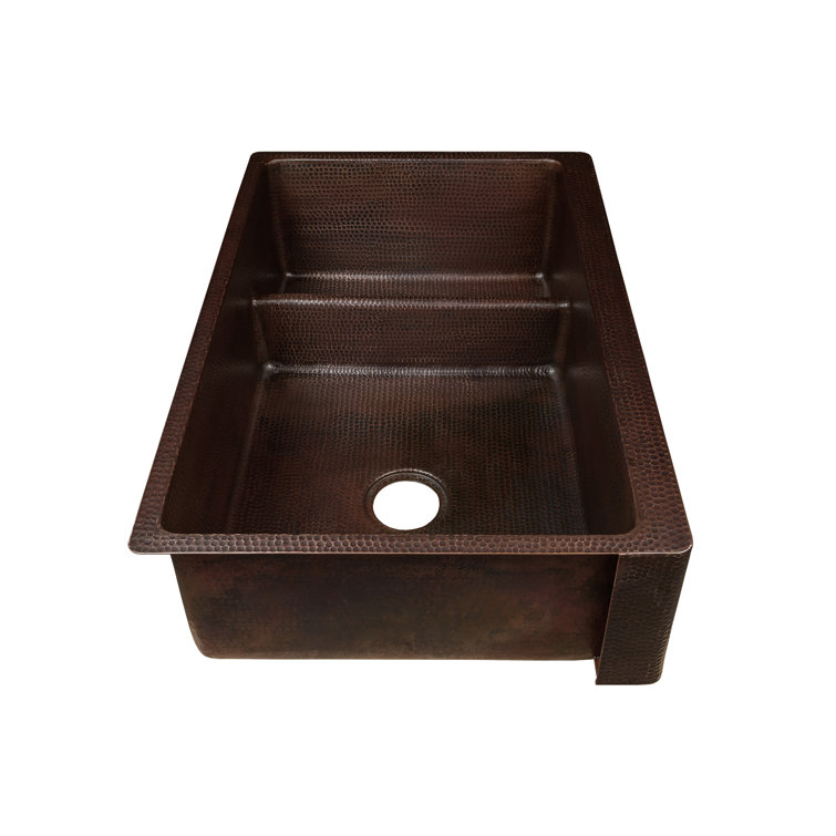 33" Hammered Copper Farmhouse Double Basin Kitchen Sink