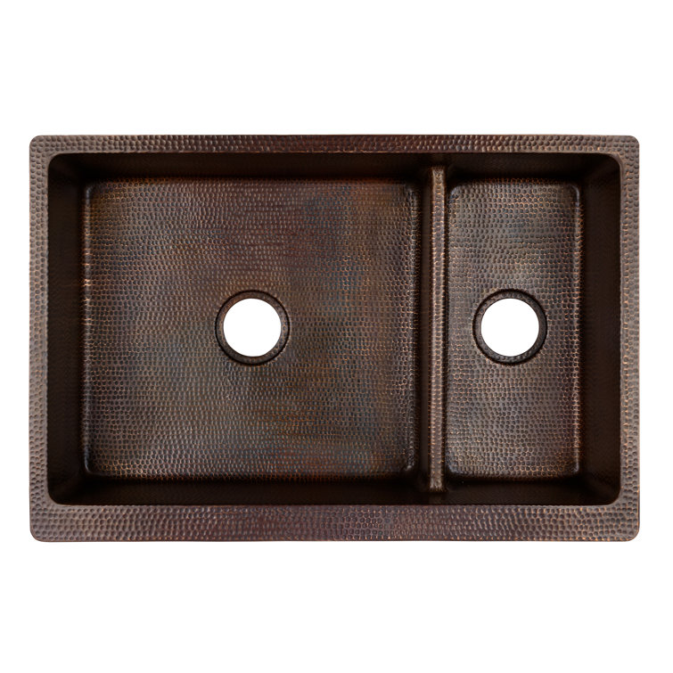 33" Hammered Copper Farmhouse Double Basin Kitchen Sink