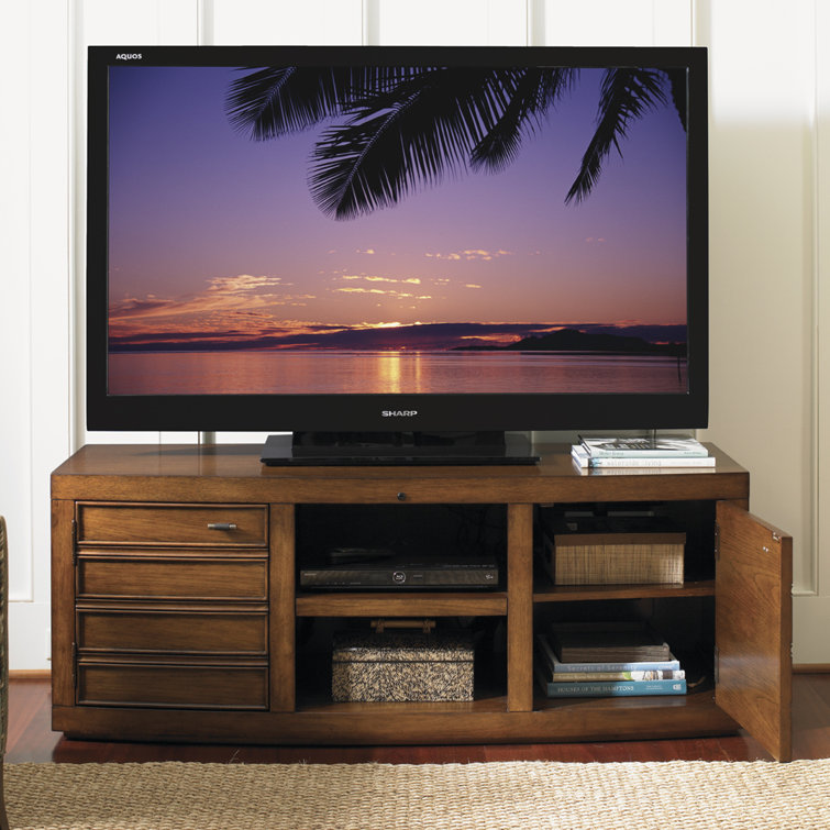 Transitional Brown Media Console with Adjustable Shelves and Cord Management