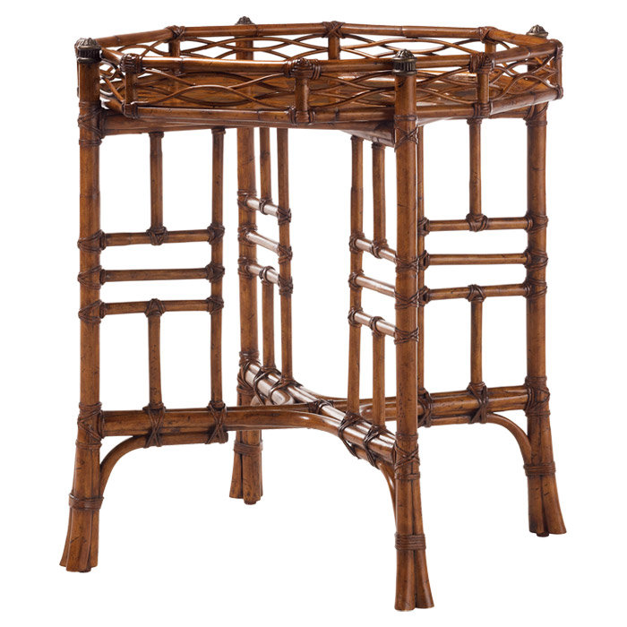 Island Estate 23" Round Wood & Metal End Table with Rattan Base
