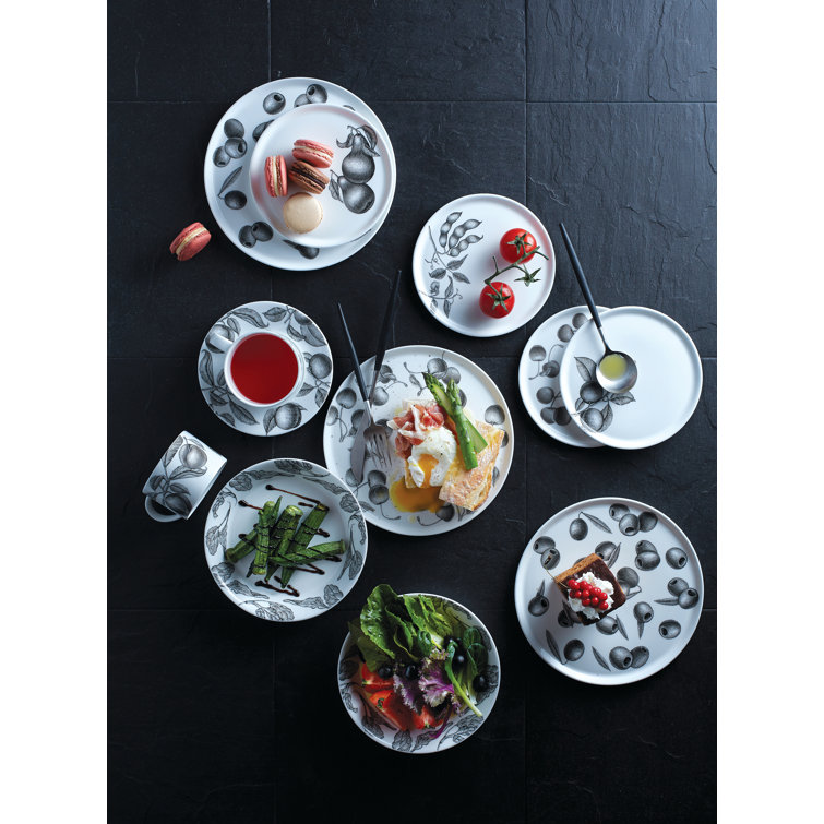 Elegant Oval Ceramic Serving Platter with Black Pen Imagery