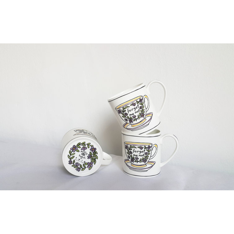 White Ceramic Floral Blossom Print Mug